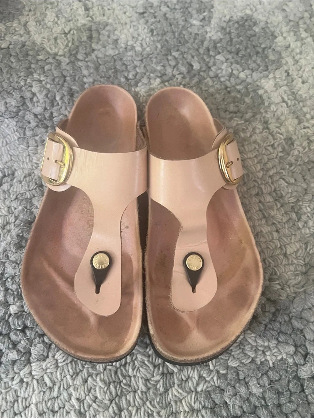 Women’s Birkenstock Big Buckle Gizeh sandal in new beige.